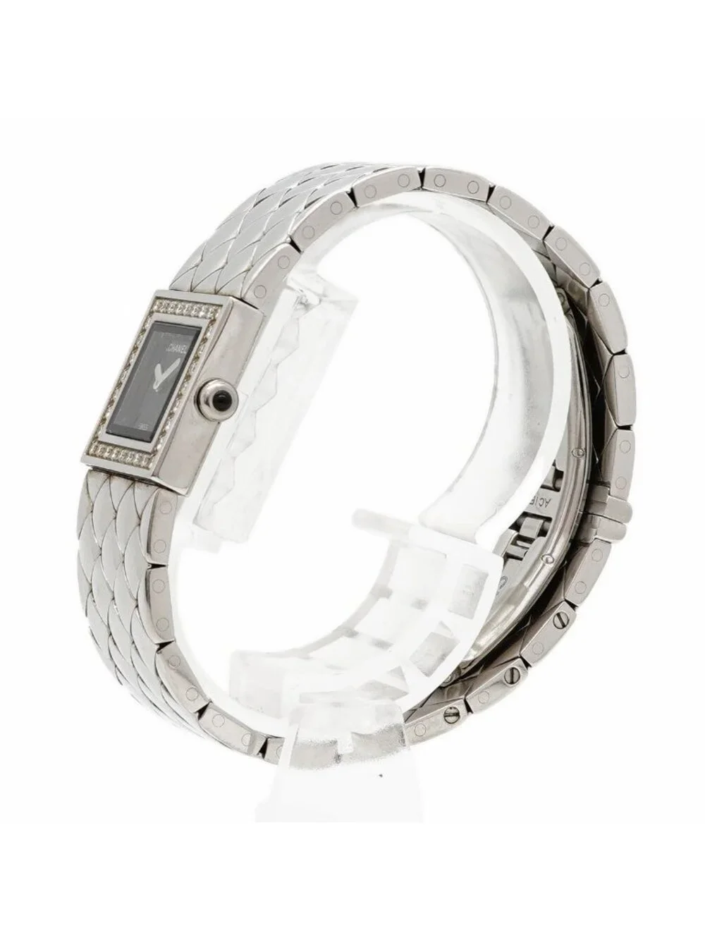 Chanel Quilted Diamond Black Dial Watch